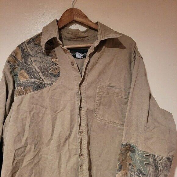 Vtg Camo Button Up Shirt Mens XL Hunting Shacket Beige Workwear Fishing Gorpcore - Picture 2 of 12